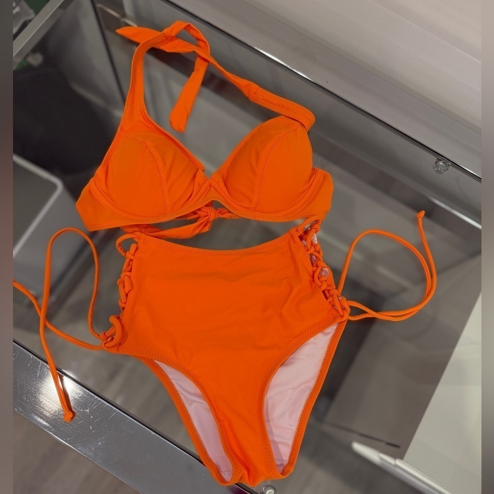 Orange High Rise Bikini Top and Bottom